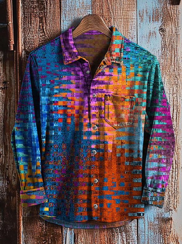 Retro Abstract Gradient Art Print Casual Long Sleeve Shirt