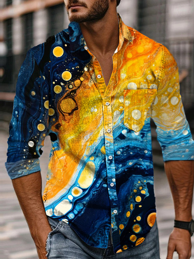 Vintage Abstract Gradient Art Print Casual Long Sleeve Shirt