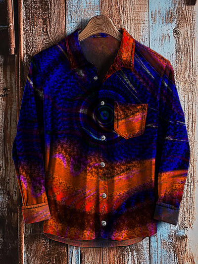 Vintage Art Abstract Art Print Long Sleeve Casual Shirt