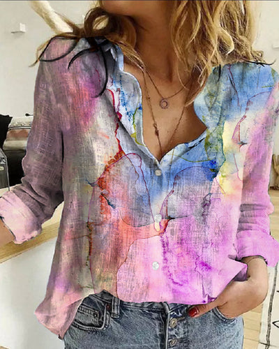 Women's  Vintage Hippie Gradient Colorful Ripple Abstract Printed Casual Long Sleeve Shirt