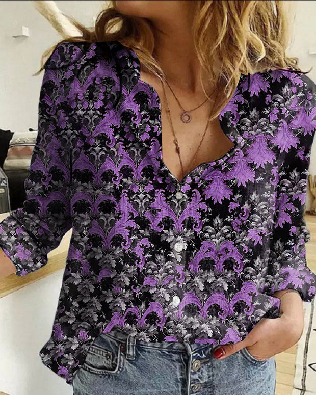 Women's  Vintage Gothic Feather Print Printed Casual Long Sleeve Shirt