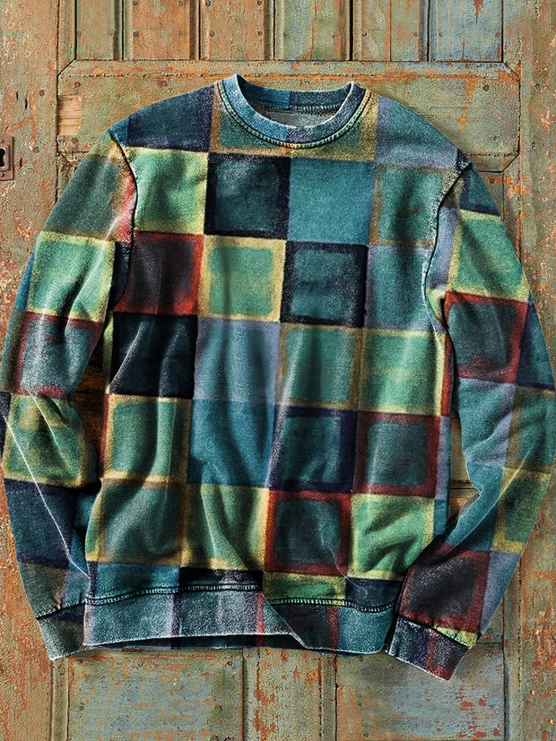 Men's Retro Colorful Geometric Art Print Crew Neck Sweatshirt