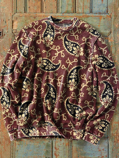 Men's Vintage Paisley Floral Art Print Crew Neck Sweatshirt