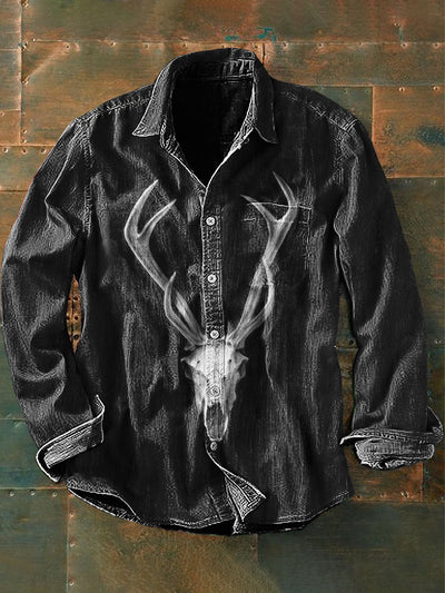 Unisex Men's Vintage Punk Dark Sheep Head Abstract Print Casual Long Sleeve Shirt