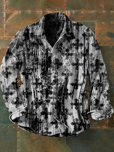 Unisex Men's Vintage Dark Cross Graffiti Abstract Print Casual Long Sleeve Shirt