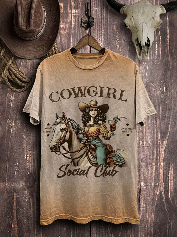 Western Girls Cowboy Graphic Printed Casual Cotton T-Shirt