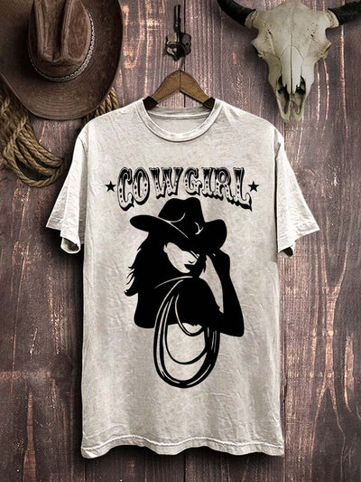 Cow Girl Graphic Printed Casual Cotton T-Shirt