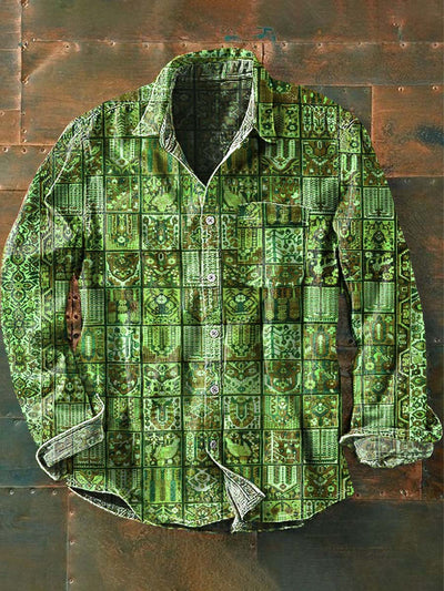 Men's Tribal Ethnic Printed Casual Lapel Long Sleeve Shirt