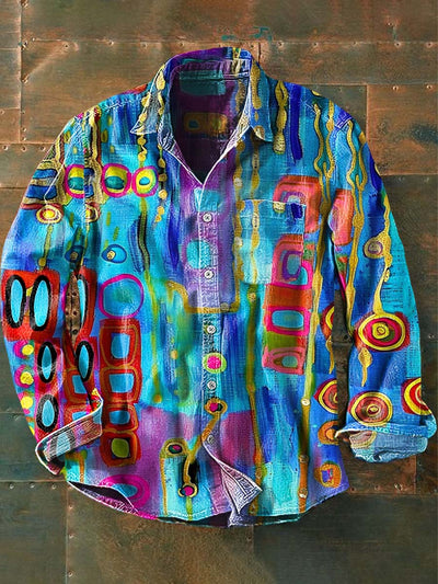 Men's Tribal Ethnic Printed Casual Lapel Long Sleeve Shirt