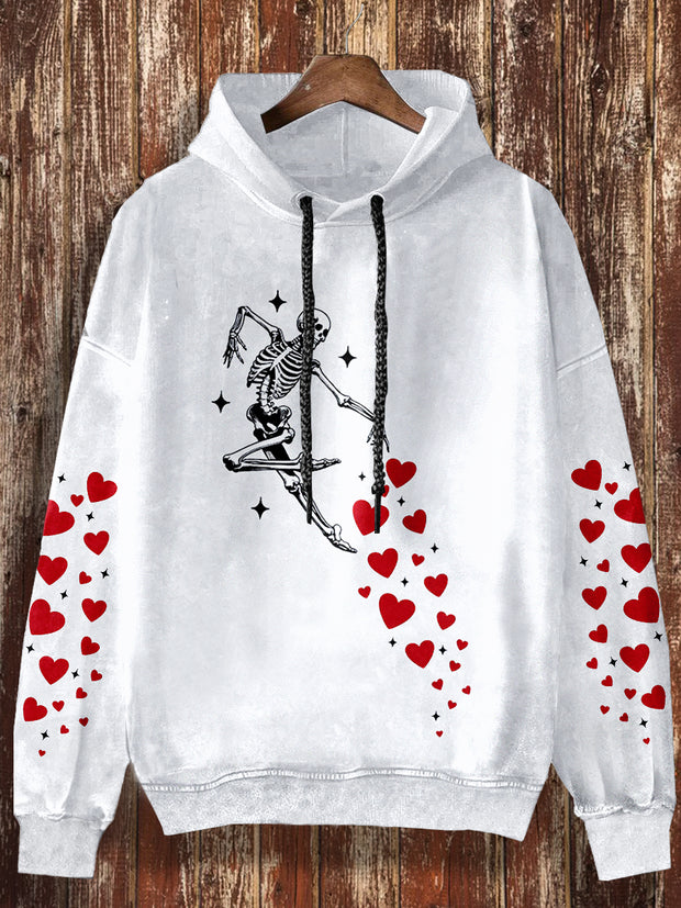 Unisex Skull Love Print Valentine Casual Hooded Sweatshirt