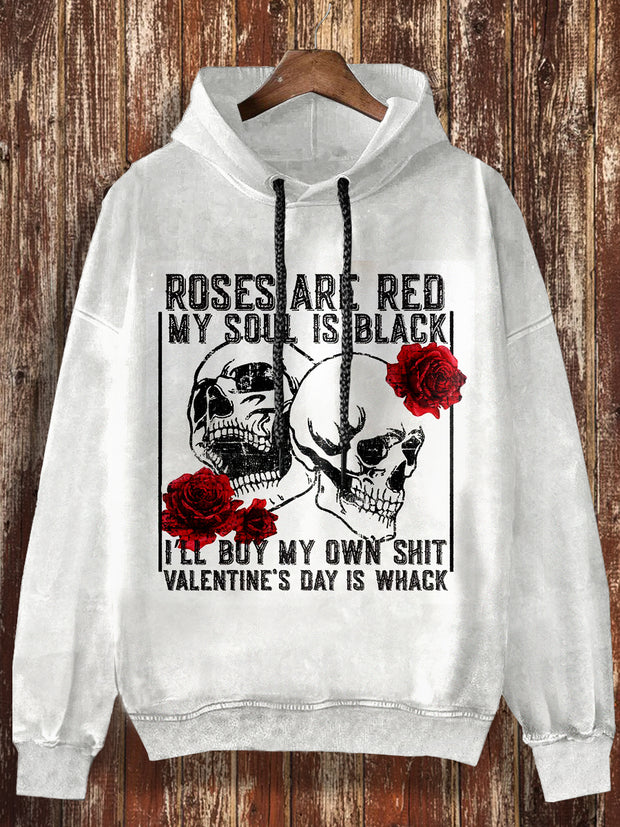 Unisex Skull Valentine Print Casual Hooded Sweatshirt