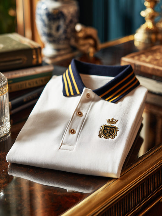 Retro royal premium patchwork business short-sleeve polo shirt