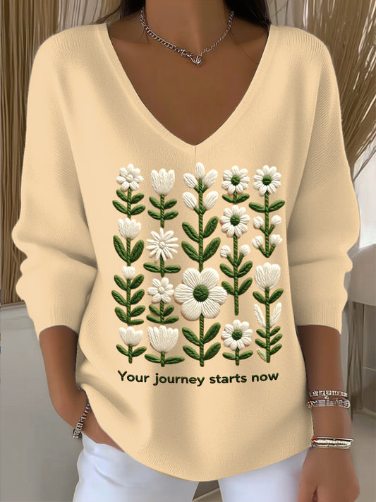 Dámské roztomilé květinové v-neck top