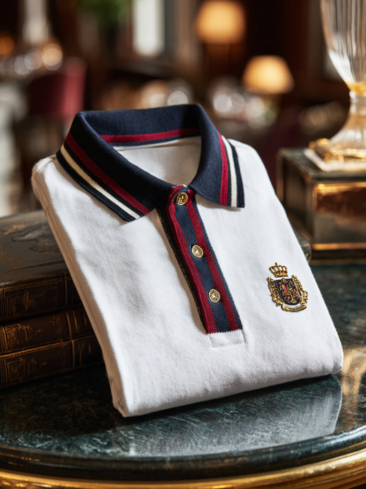 Retro royal premium pruhované business s krátkými rukávy