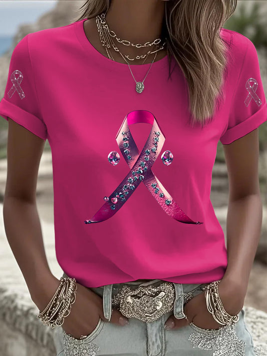 Women's breast cancer awareness ribbon casual t-shirt