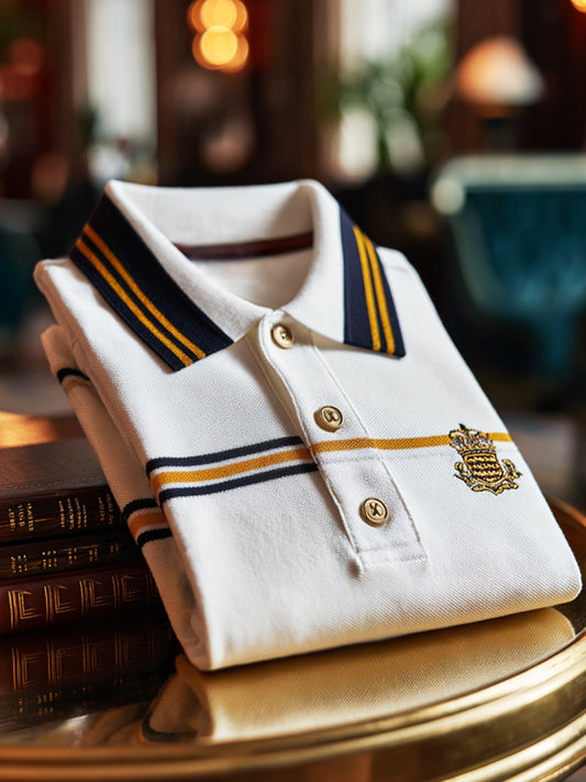 Retro royal premium pruhované patchwork business s krátkými rukávy