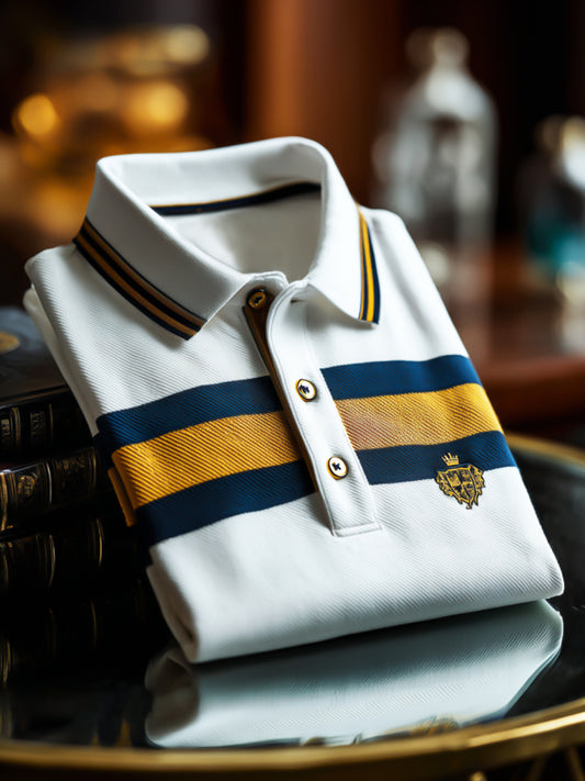 Retro royal stripe premium business short-sleeve polo shirt