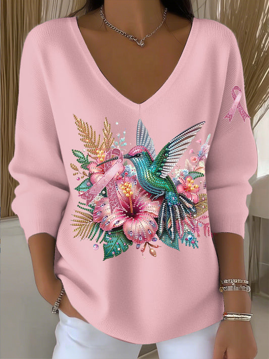 Dámské vintage kolibřík stuha rhinestone v-neck top
