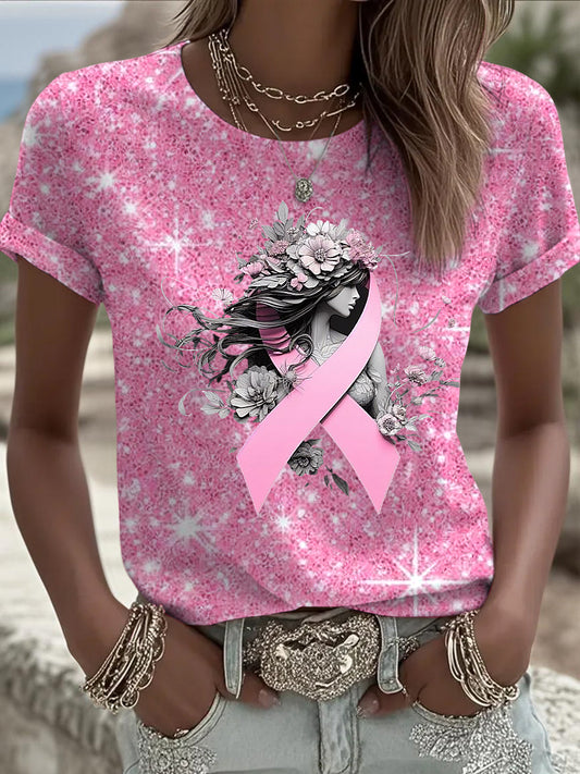 Dámské luk stuha rhinestone sequin tisk příležitostné tričko