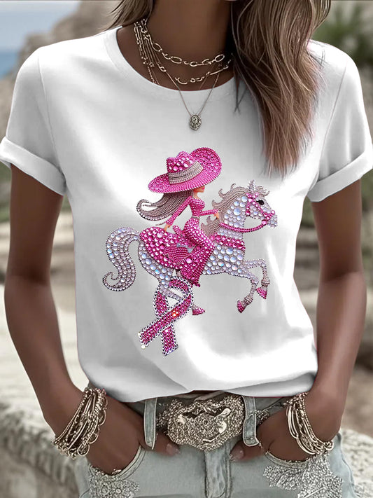 Dámské rakoviny prsu růžová stuha rhinestone tisk příležitostné tričko