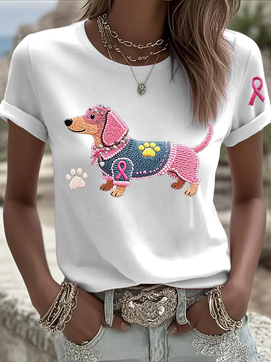 Dámské dachshund stuha tisk příležitostné tričko