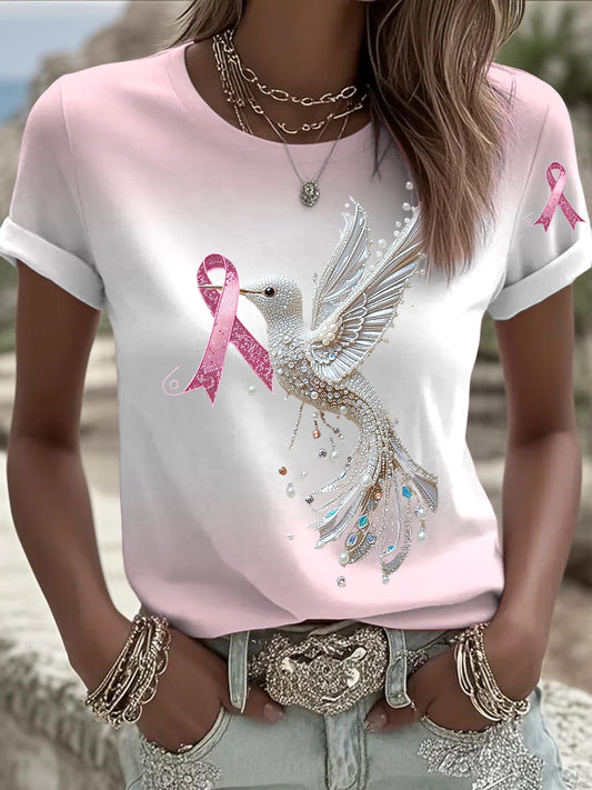 Dámské kolibřík stuha rhinestone tisk příležitostné tričko