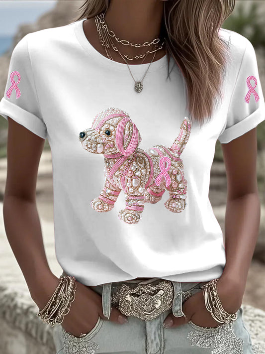 Dámské psí rhinestone tisk příležitostné tričko