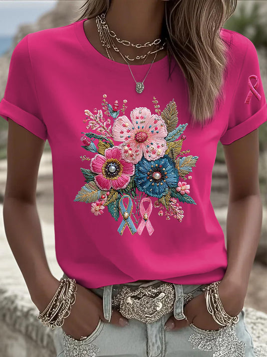 Women's floral ribbon casual t-shirt