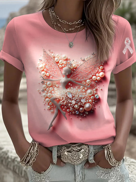 Dámské pearl rhinestone tištěné neformální tričko