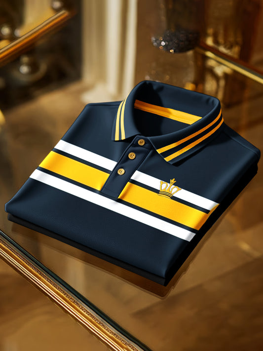 Retro art classic art stripe print business short sleeve polo shirt
