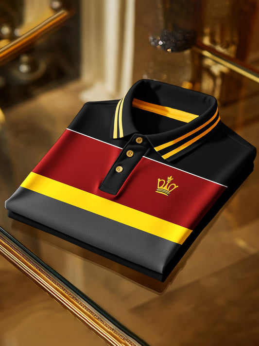Retro art royal stripe print business short sleeve polo shirt