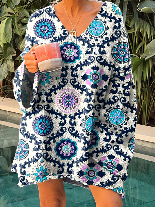Dámské vintage etnické geometrické tisk v-neck svetr