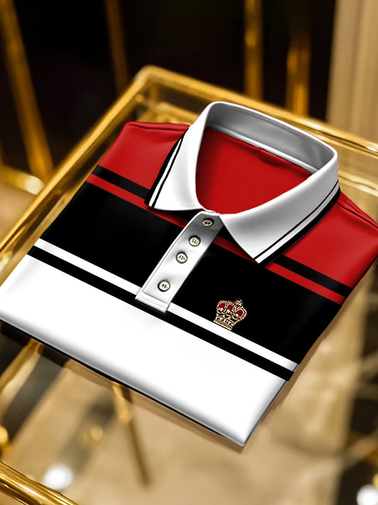 Retro art stripe print business polo s krátkými rukávy