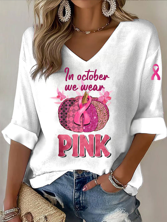 Women's pumpkin ribbon print casual long sleeve t-shirt