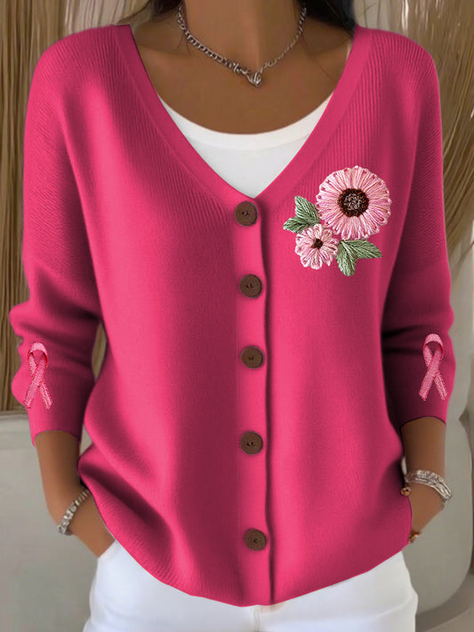 Dámské vintage květinové stuhy v-neck pletené vesty