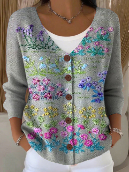 Dámské vintage květinové v-neck pletené vesty