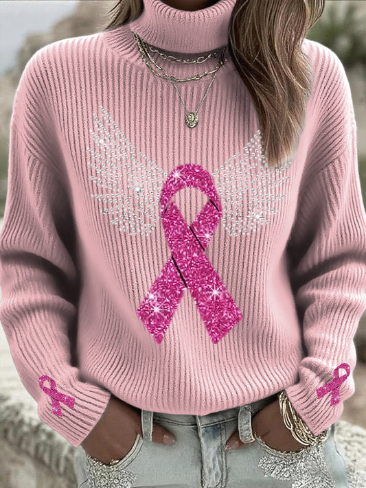 Dámské růžová stuha rhinestone roletý svetr