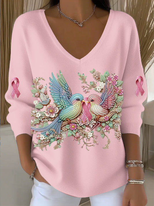 Dámské romantické kolibřík rhinestone umění v-neck top