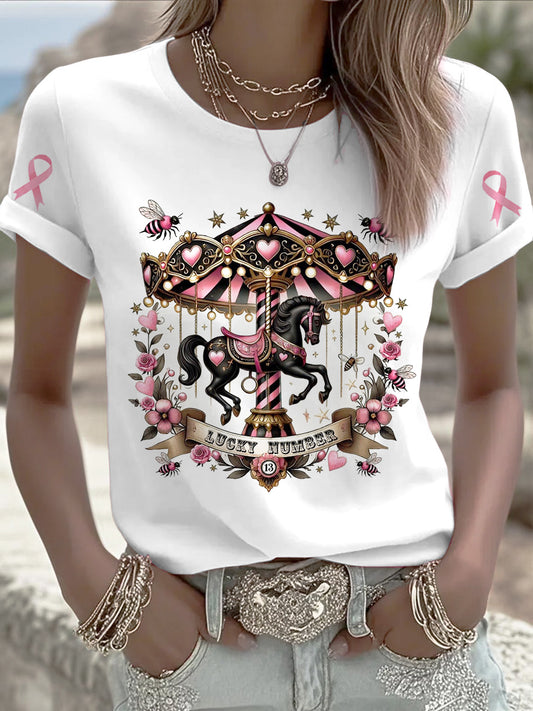Dámské kolotoče stuha tisk t-shirt