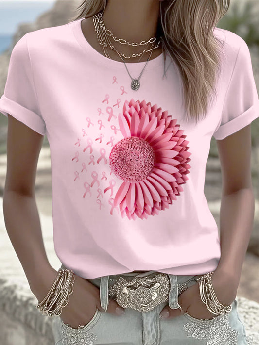 Dámské růžové 3d floral print t-shirt