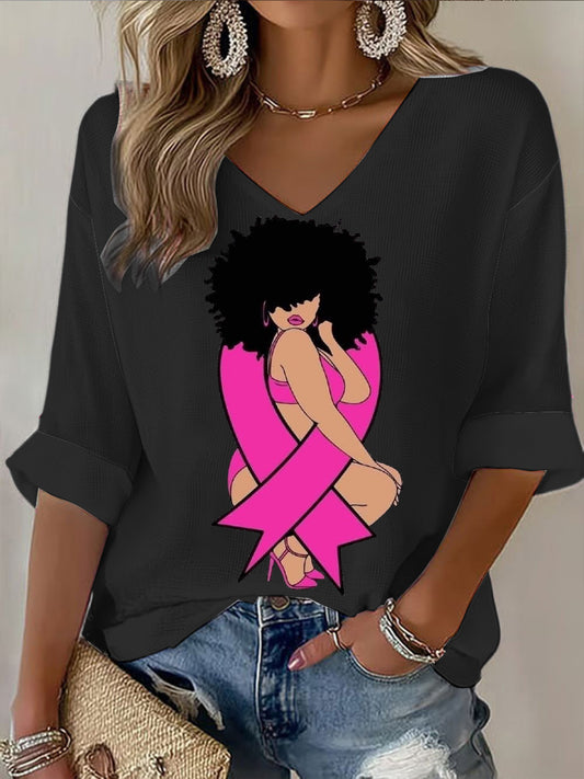 Black breast cancer themed women's casual short t-shirt