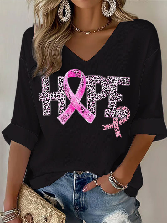 Dámské růžové leopard tisk v-neck s dlouhými rukávy