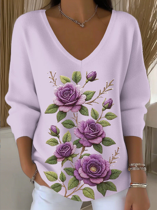 Dámské vintage romantické květinové umění v-neck top