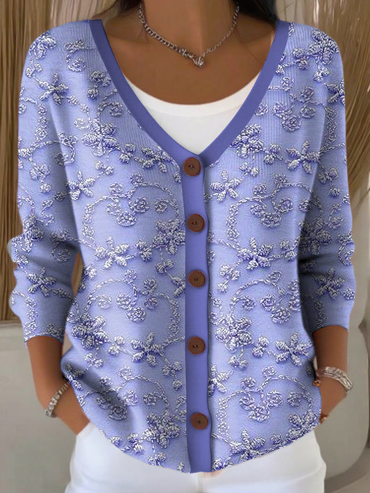 Dámské vintage krajky vyšívané v-neck pletené vesty