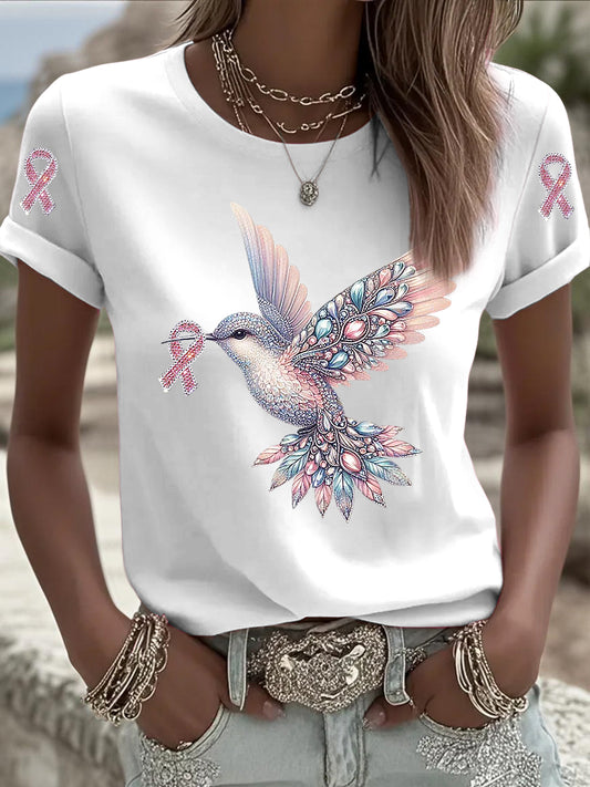 Dámské kolibřík stuha rhinestone příležitostné tričko