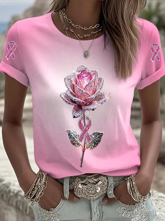Dámské růže růže stuha rhinestone příležitostné tričko