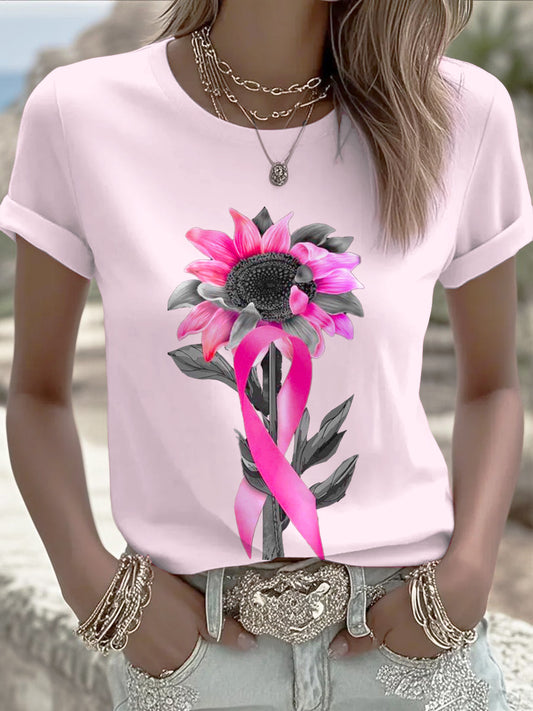 Women's floral ribbon casual t-shirt