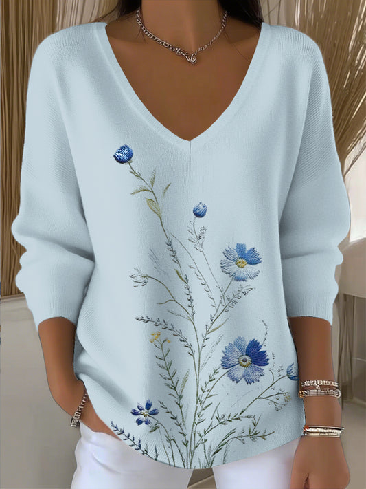 Women's vintage daisy floral art v-neck top
