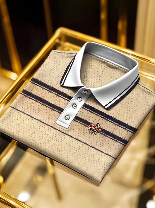 Mužské khaki pruhované business polo košile