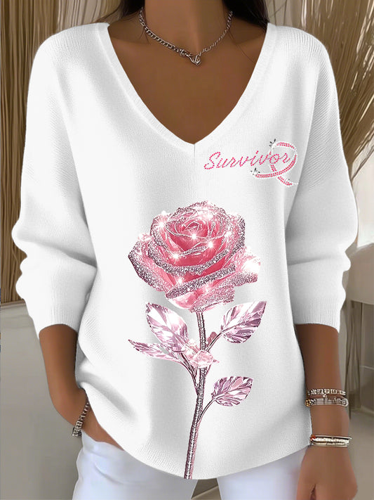 Ženy vintage růžová růžová rhinestone umění v-neck top
